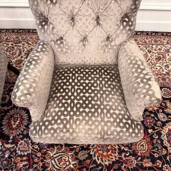 Set of Chesterfield armchairs velvet pattern grey
