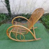 Rocking-chair in rattan and bamboo from the 60/70