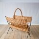 Modernist rattan and metal magazine rack 1970