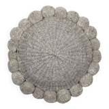 Mini round cushion with gray wool pompoms