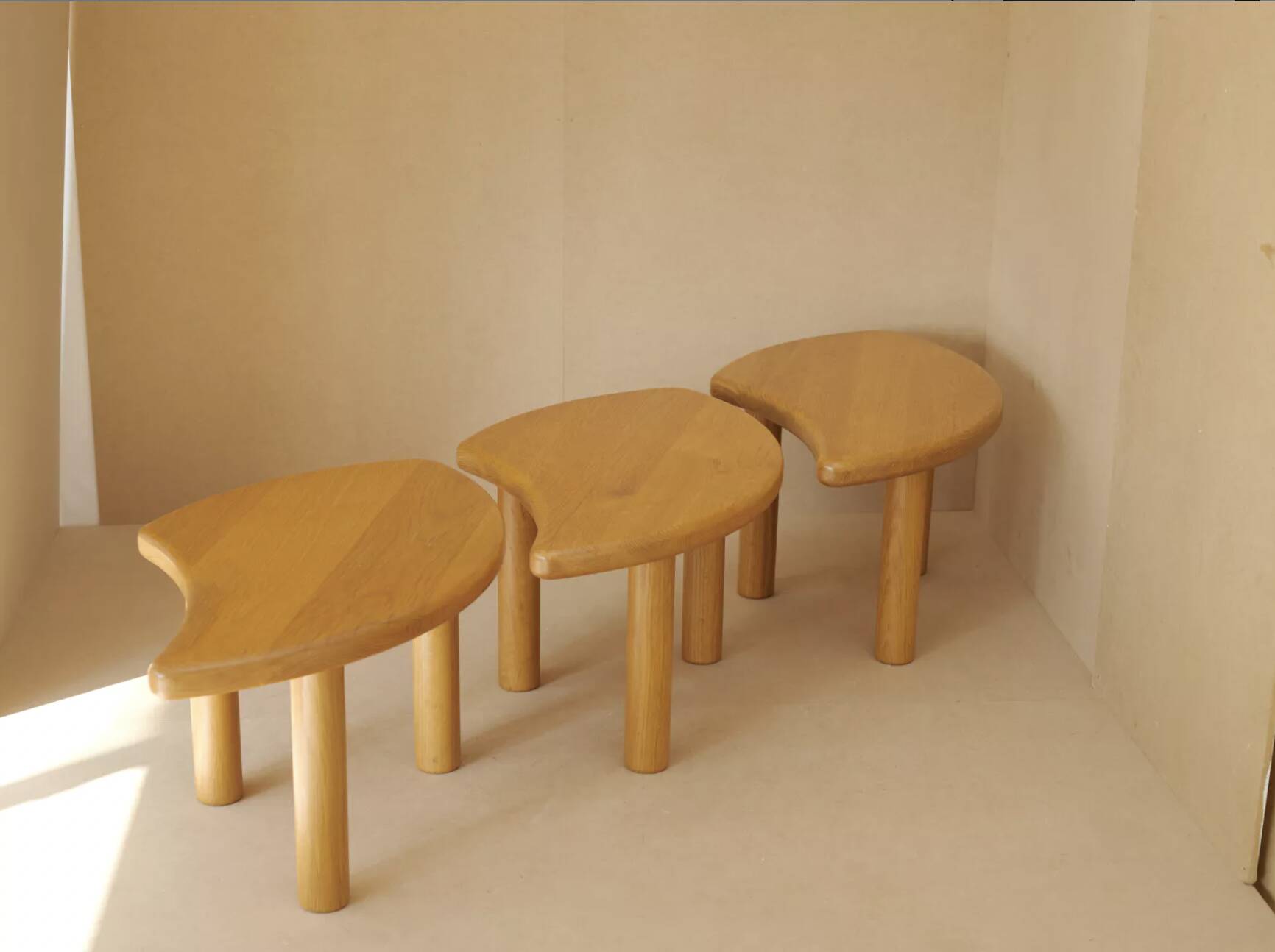 Vintage solid oak modular petal coffee tables circa 1980