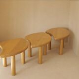 Tables basses pétales modulables en chêne massif vintage circa 1980