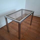 70s Design Side Table - Guy Lefèvre / Jansen - Steel & Brass