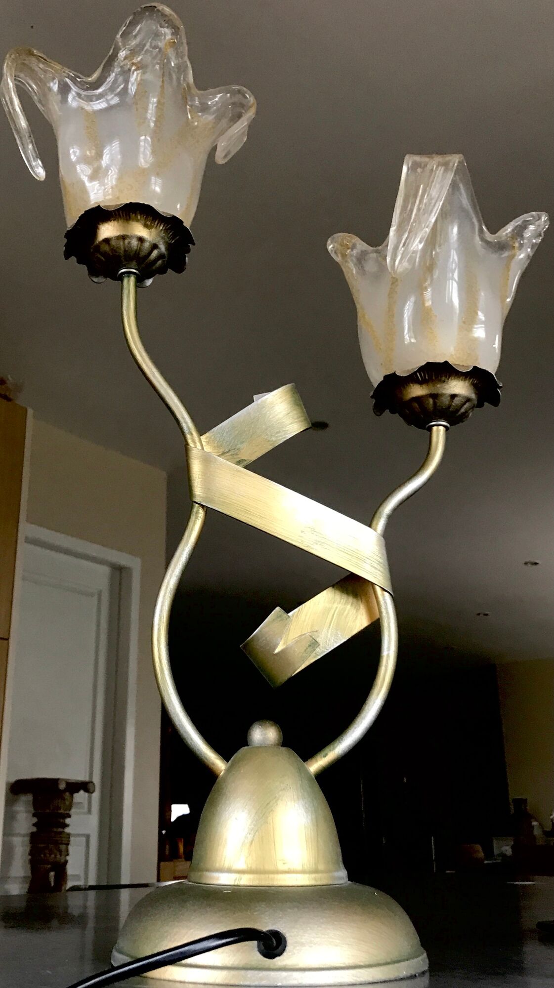 Lamp salerno 2 rods metal finish tulips in blown glass 52,5 cm