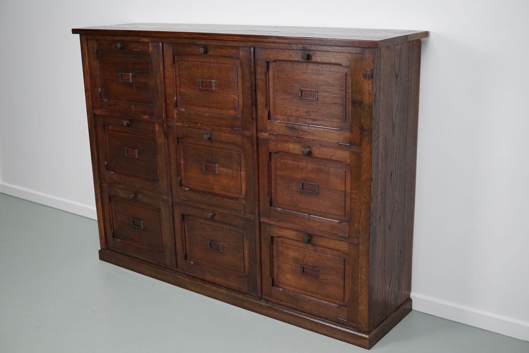 Antique french oak apothecary / filing cabinet folding doors, late 19th century