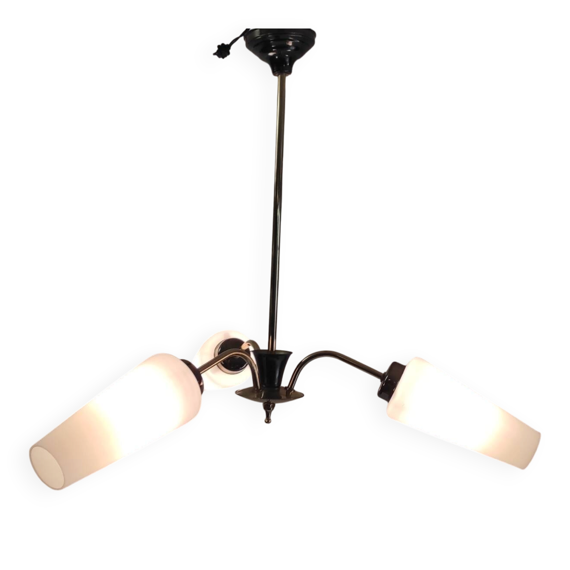 Brass chandelier with three lights and opaline tulips - 1950s/60s