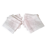 8 Linen napkins with openwork and monogram, size 51 x 57 cm