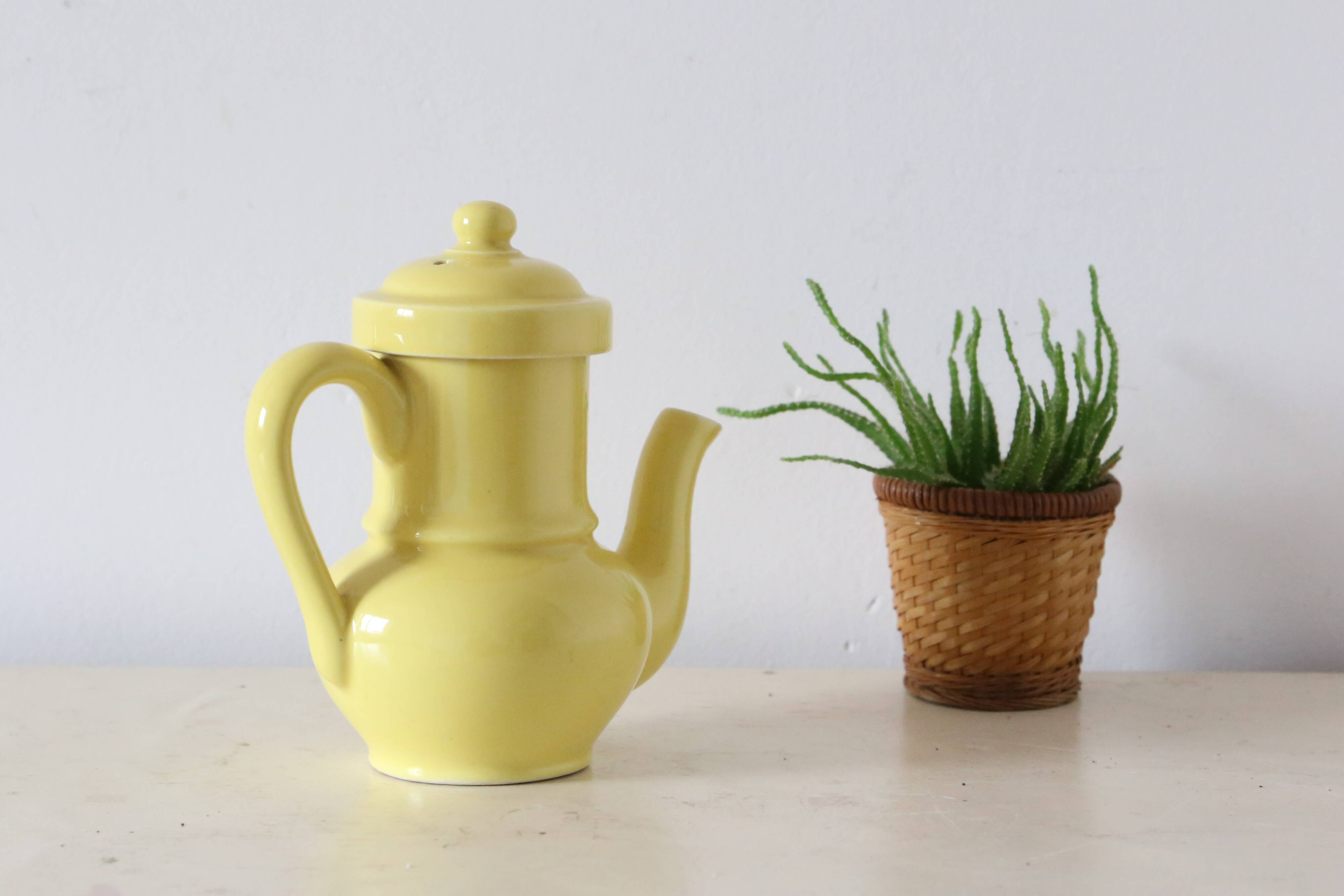 Yellow, france, vintage teapot