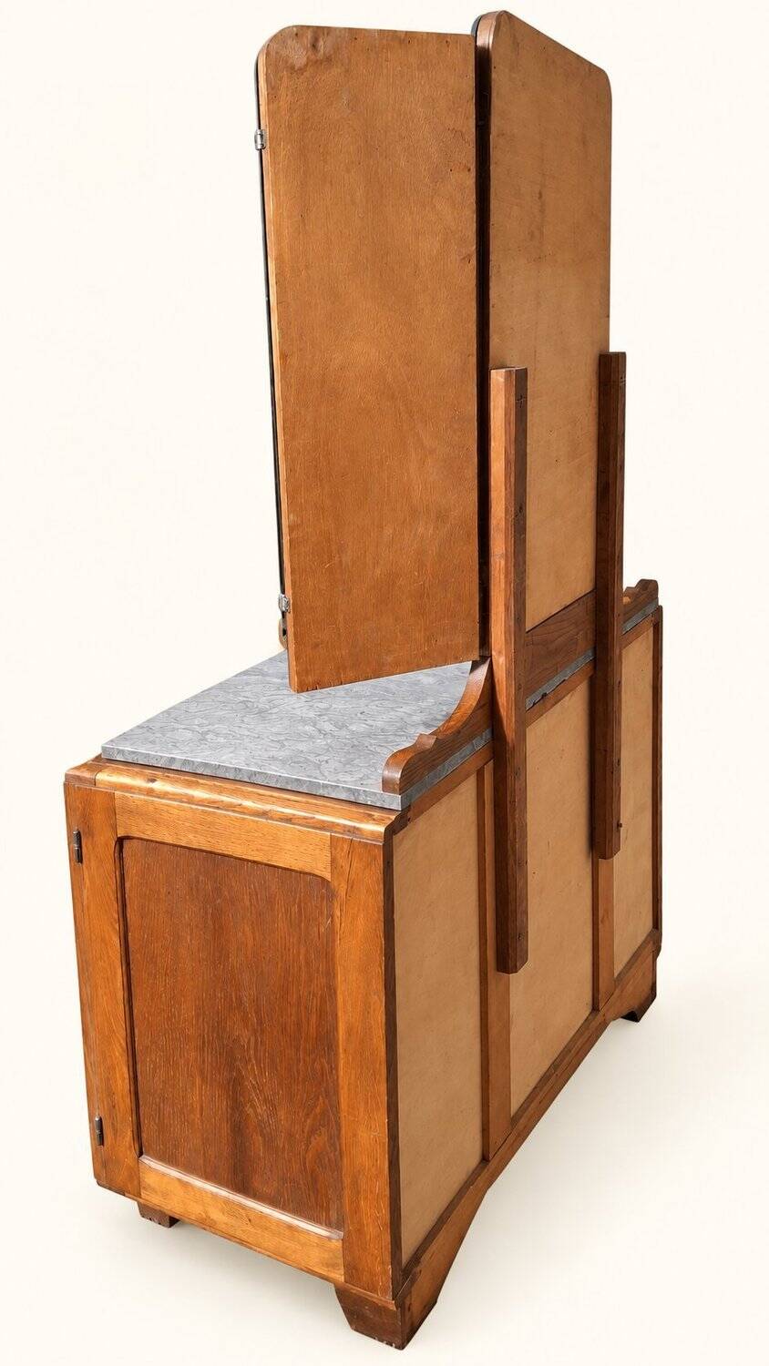 Art Deco hairdresser from the 1930s – Oak, marble, triptych mirror
