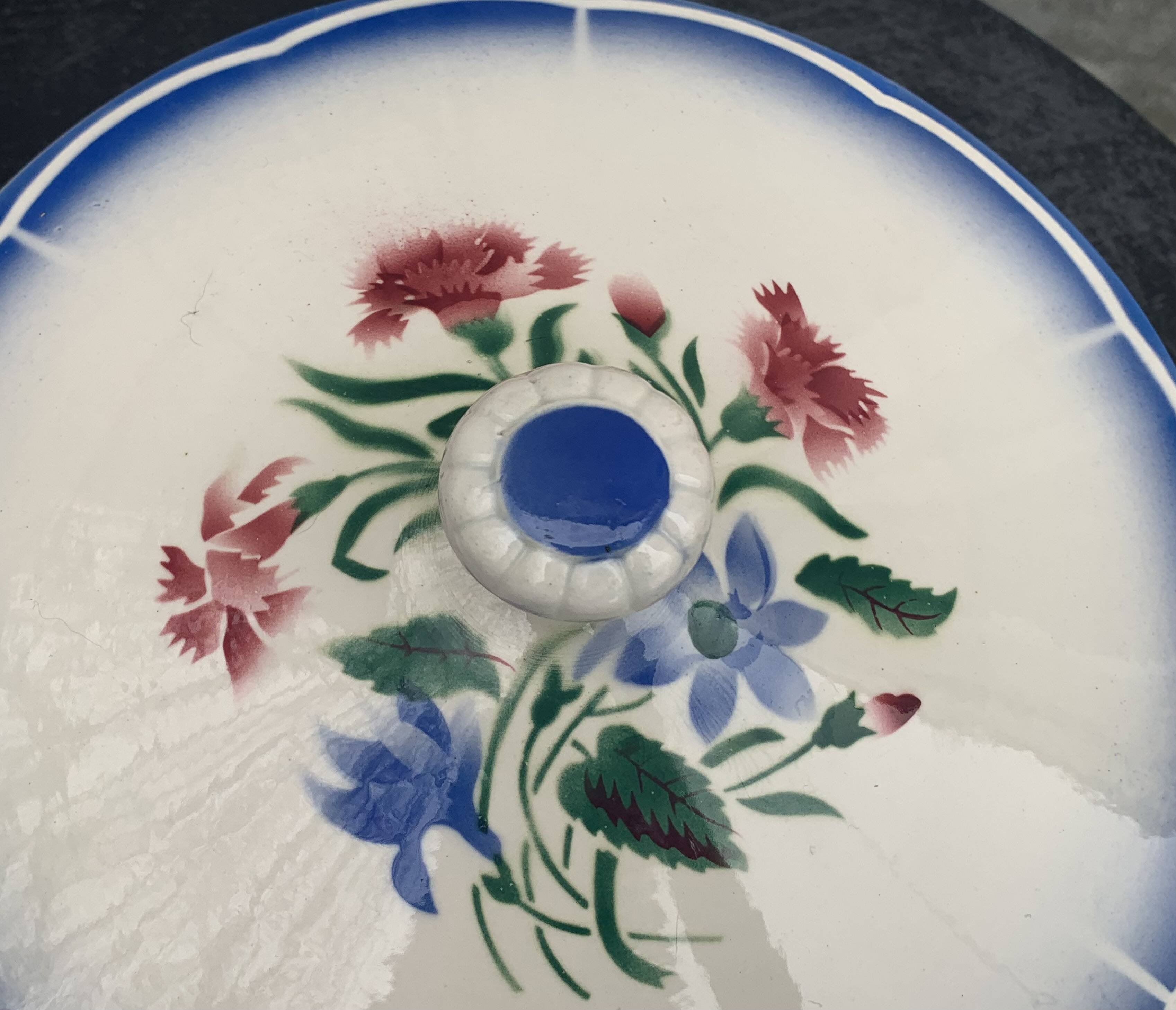 Soup tureen, Elorn model, Digoin and Sarreguemines, France, carnation motifs