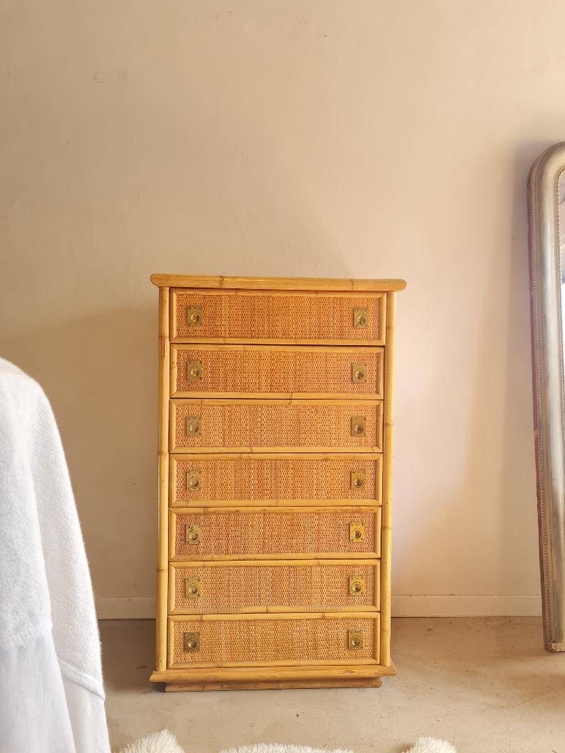 Dal Vera rattan chest of drawers, Italy circa 1970