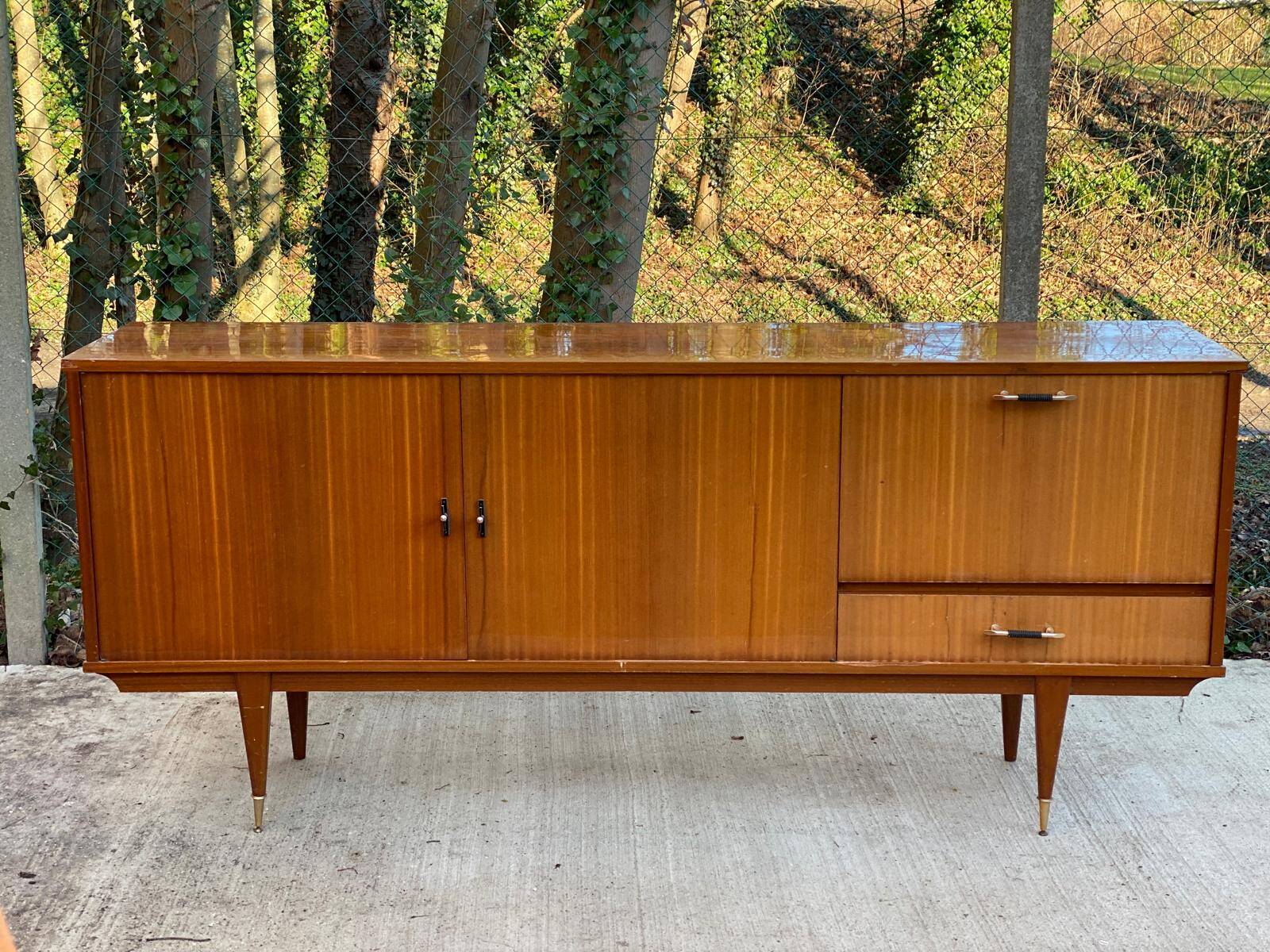 Buffet enfilade scandinave bois massif et palissandre  laquée 220cm 1960