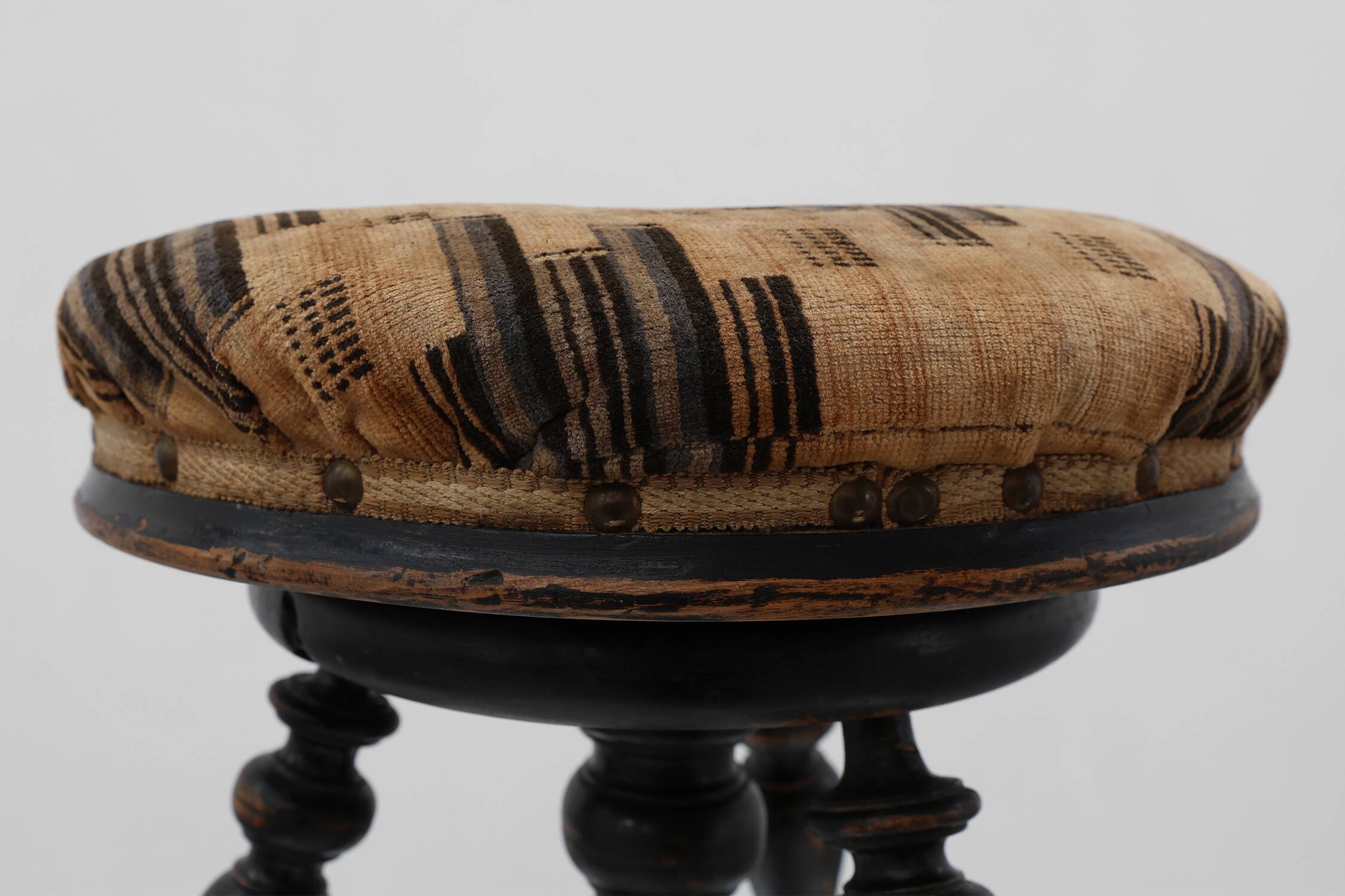 Art Deco adjustable piano stool with original upholstery, France 1920s