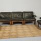 Modulable sofa an armchair in leather and wood