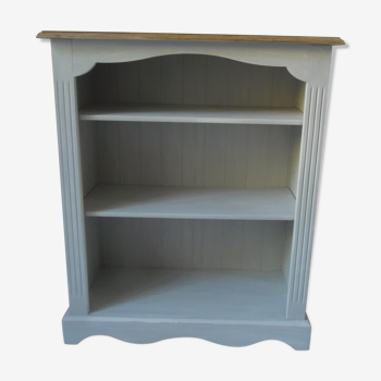 Pearl gray patinated library, 2 shelves, wooden tray.