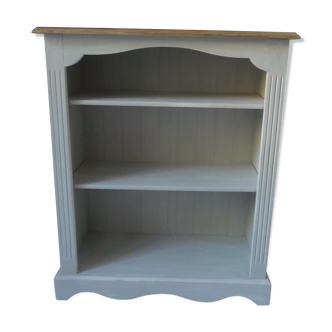 Pearl gray patinated library, 2 shelves, wooden tray.