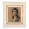 Portrait of a woman in charcoal by L. G. Vallée 1928 frame with cream patina