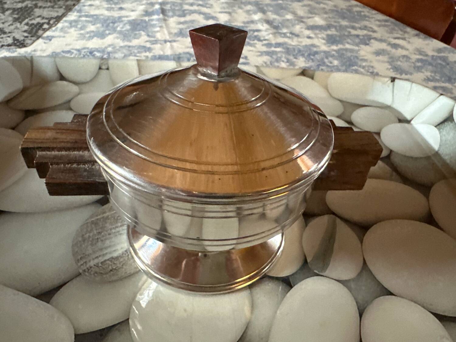 art deco steel wood sugar bowl