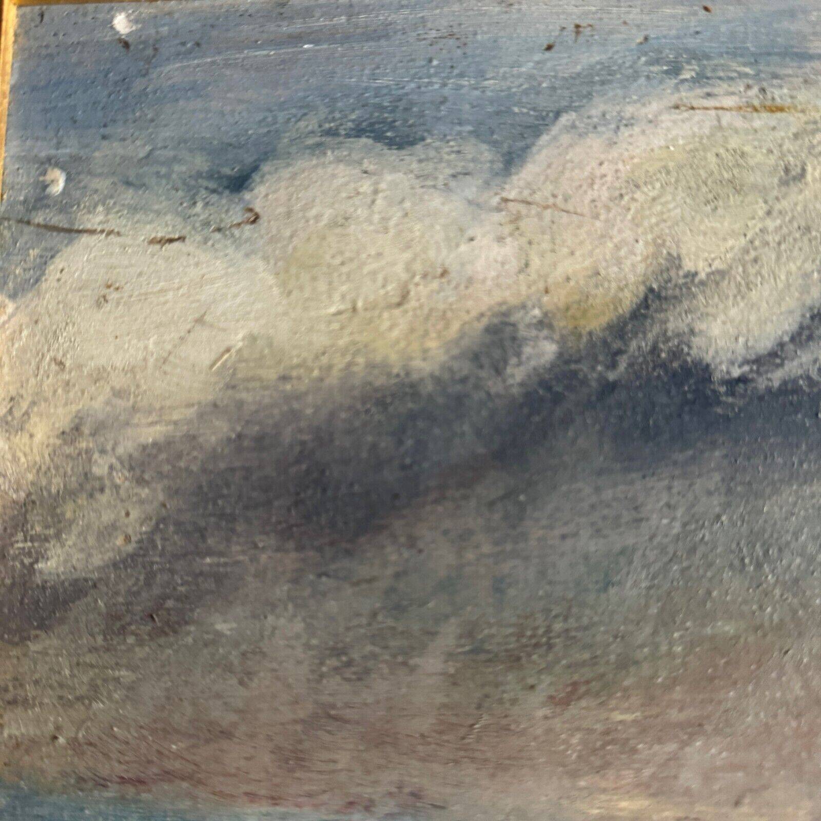 Oil on panel haystacks 20th century whitewashed frame