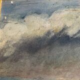 Oil on panel haystacks 20th century whitewashed frame