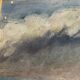 Oil on panel haystacks 20th century whitewashed frame