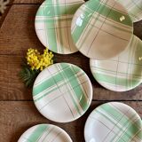 Set of 7 vintage dessert plates, Montréal green model by Salins.