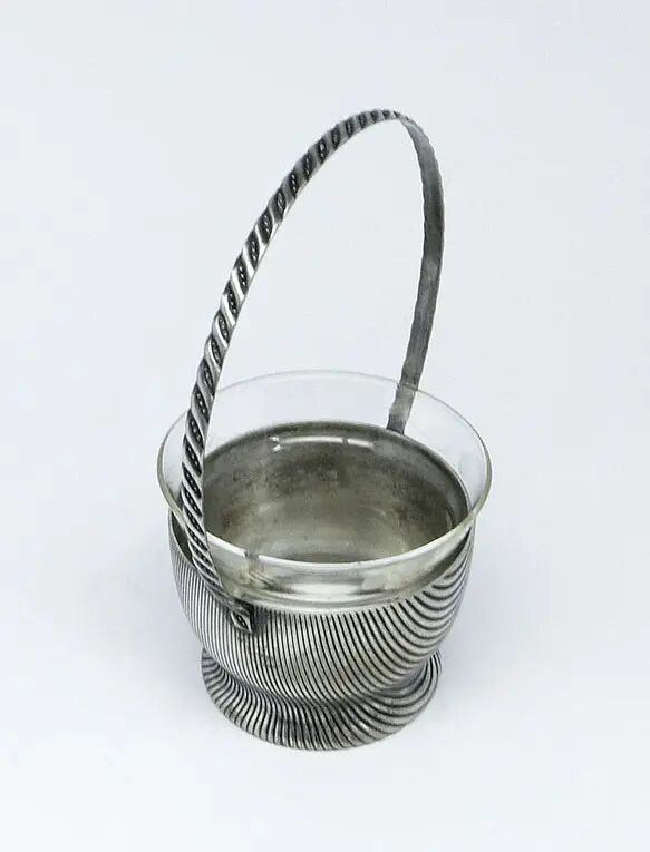 Art Deco sugar bowl, silver-plated brass, Szandrik, Hungary, 1930s