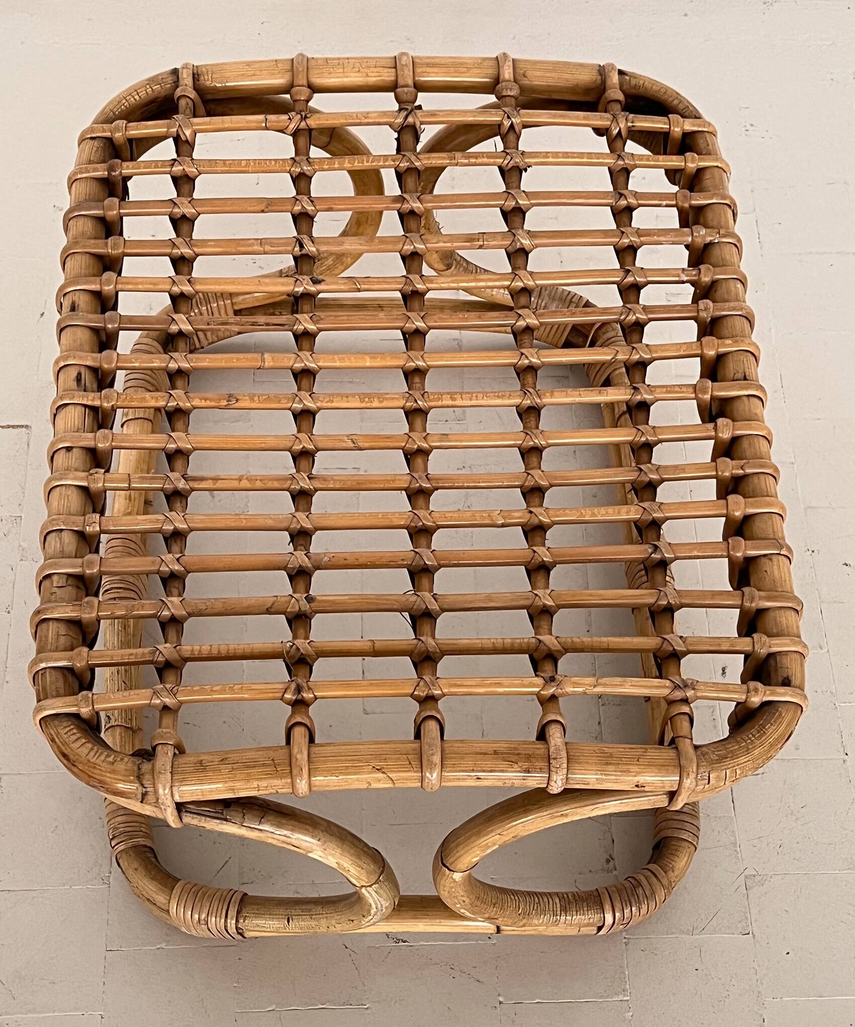 Italian Designer Stool in Bamboo Rattan, 1960s