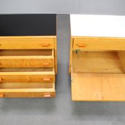 1960s František Mezulaník Mid-Century Maple Nightstands with Black and White Glass