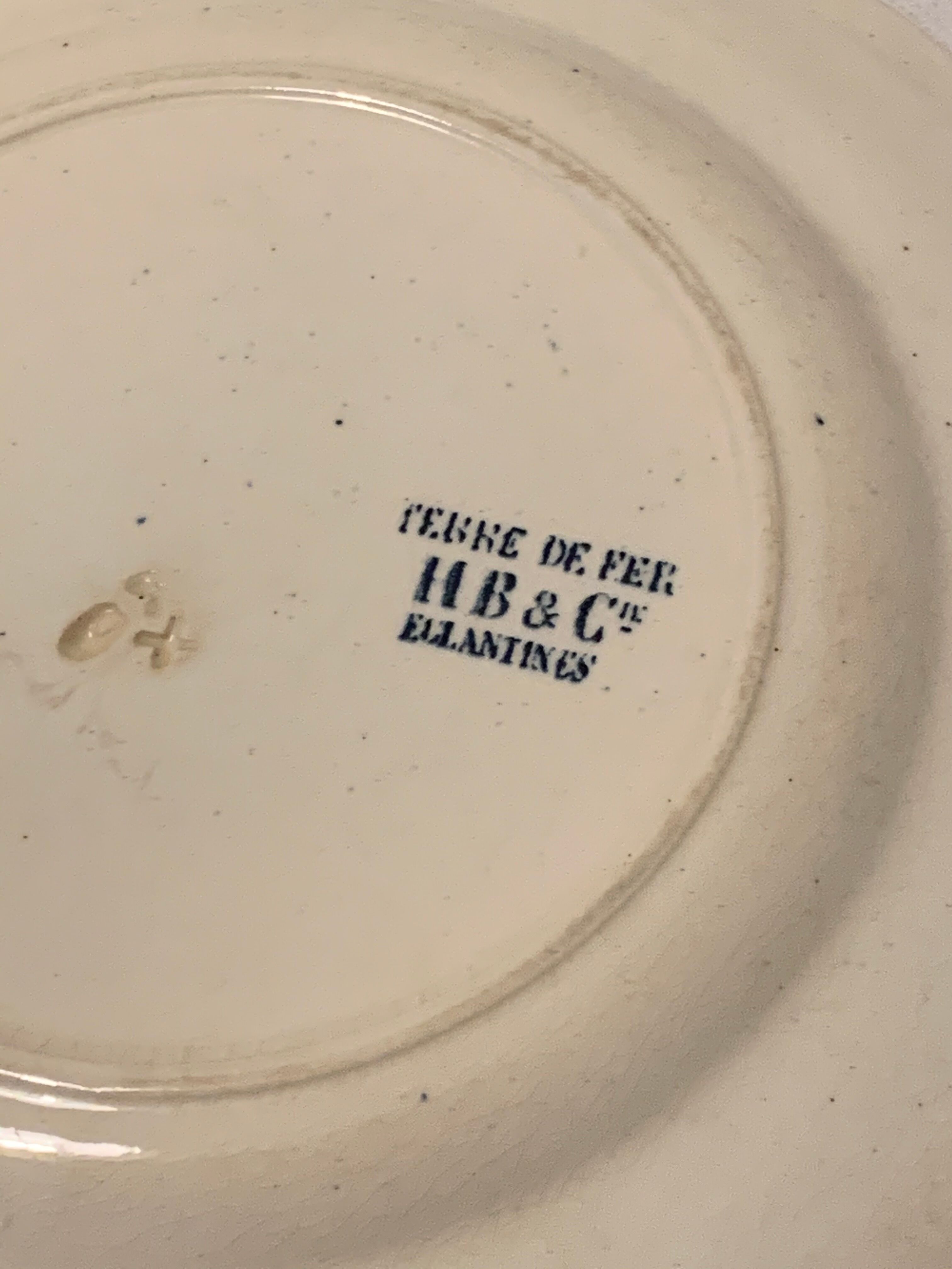 Set of 12 old blue dessert plates Eglantines, Iron Land, HB and Co.