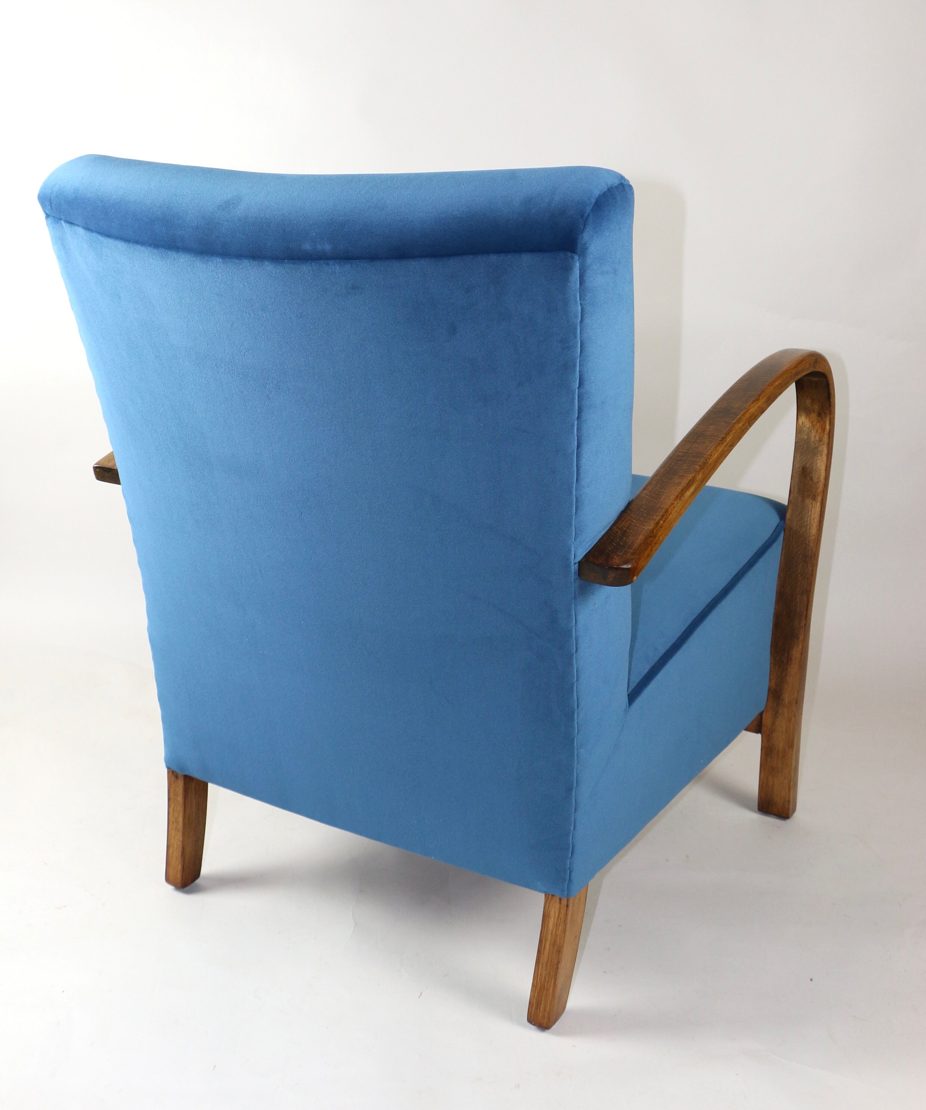 Fauteuil en velours bleu Art Déco, années 1960