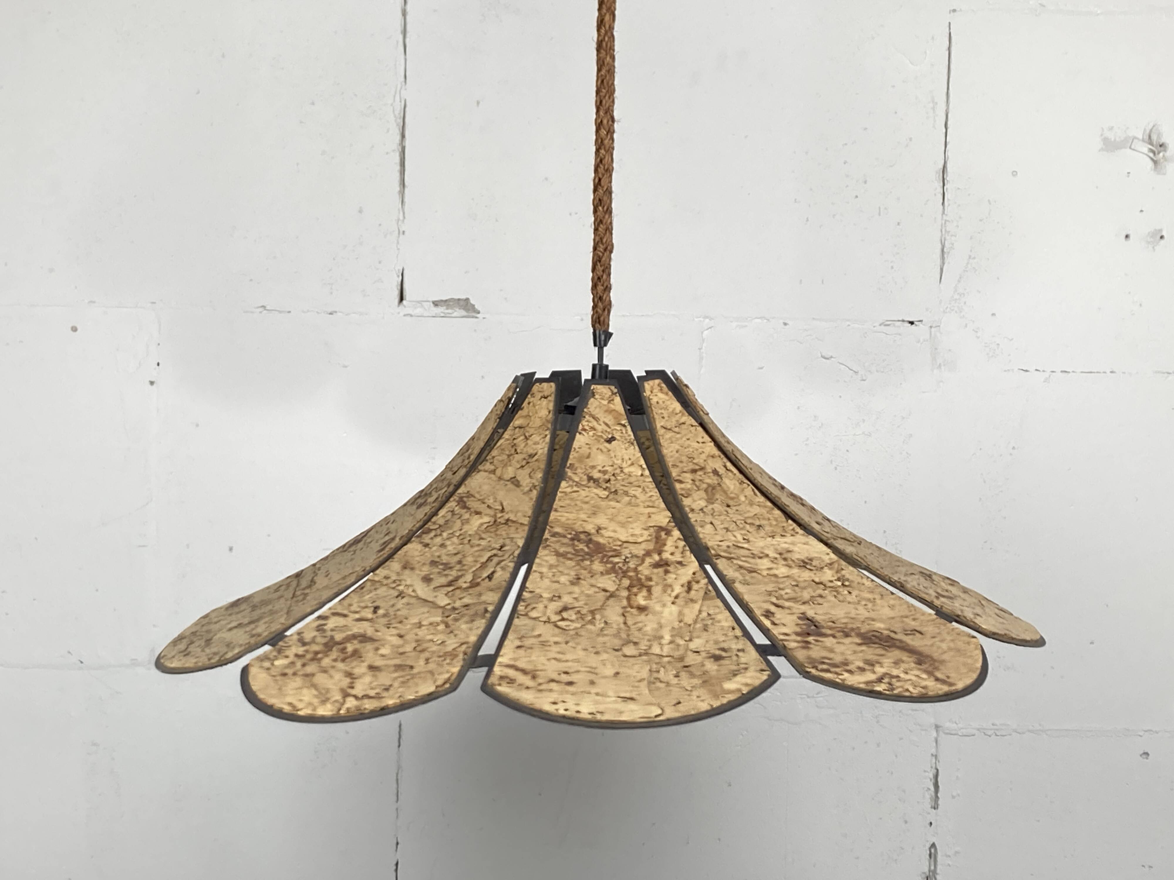 XL clover cork hanging pendant lamp, Germany 1970s