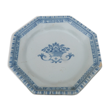 Plat XVIII éme en faience de Rouen bleu sur blanc