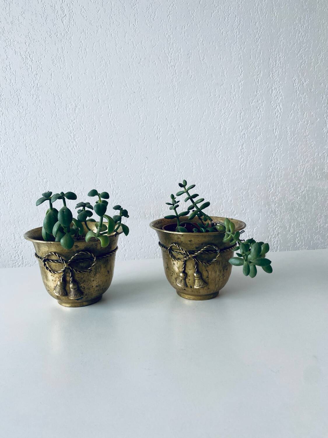 Pair of brass cord pot covers