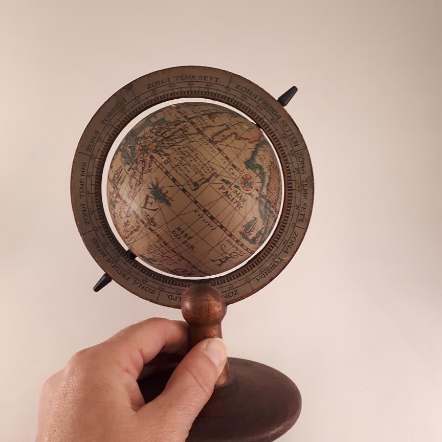 Globe world map vintage 1960 wood and paper