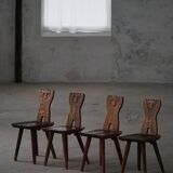 Mid-century Swedish ensemble, set of 4 "Sports Cabin" chairs handmade in pine, 1940s.