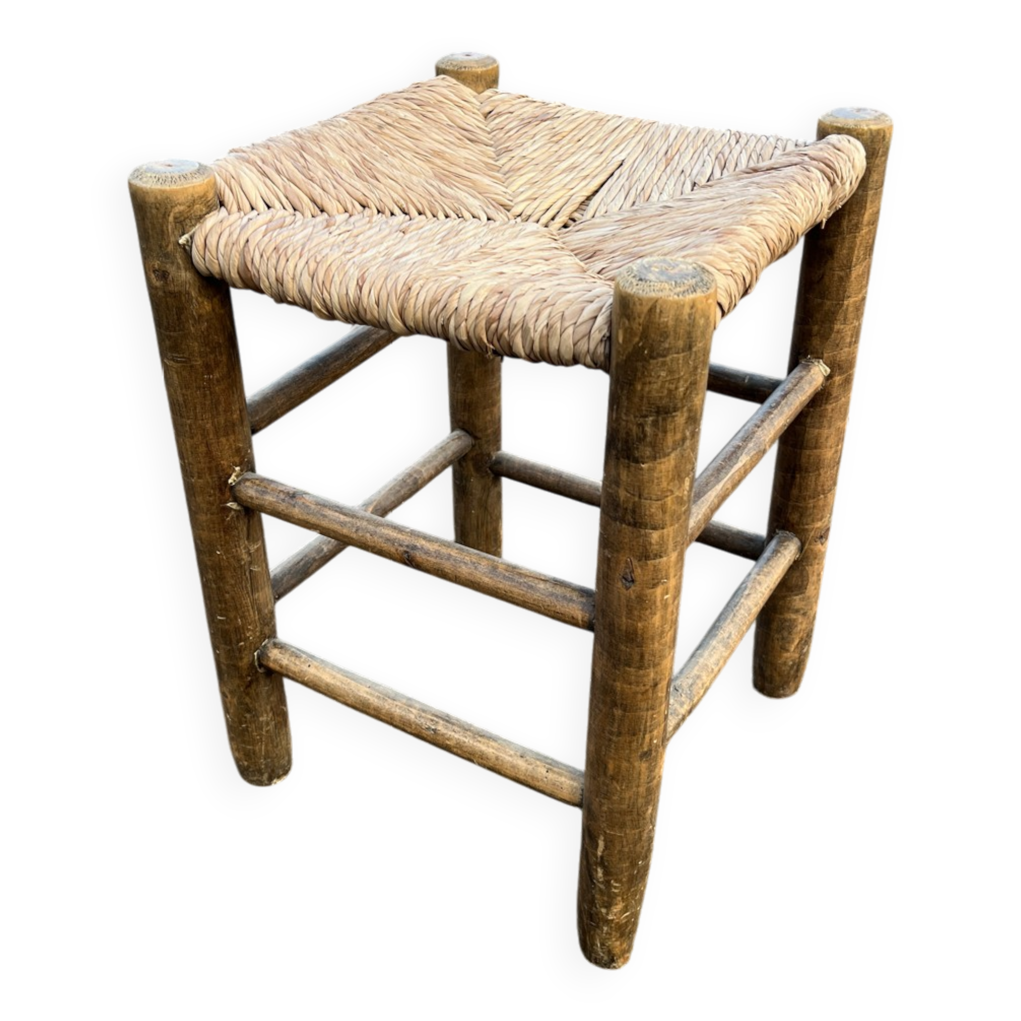 Vintage stool, wood and straw, 1950