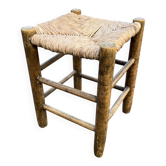 Vintage tabouret bauche bois et paille 1950