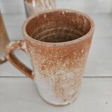 Set of 5 vintage handcrafted stoneware mugs in beige, pink, and white glazed stoneware