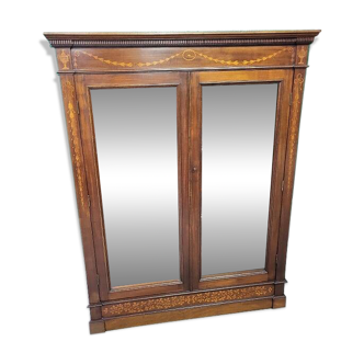 Exceptionnelle vitrine 2 portes en marqueterie et acajou