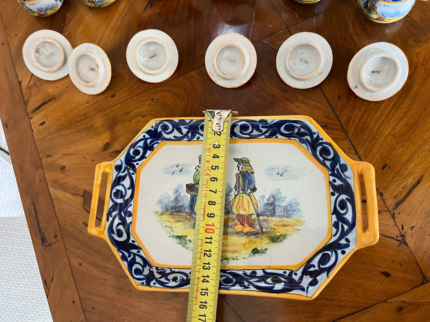 Set of tray and six cream pots HB Quimper