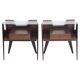 Pair of modernist Italian bedside tables in wood with a glass top.