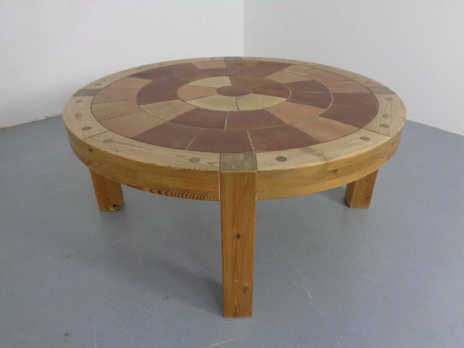 Large pine and ceramic coffee table by Lisbeth Sallingboe for Sallingboe, Denmark, 1970s.