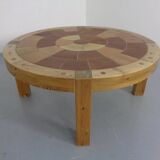 Large pine and ceramic coffee table by Lisbeth Sallingboe for Sallingboe, Denmark, 1970s.