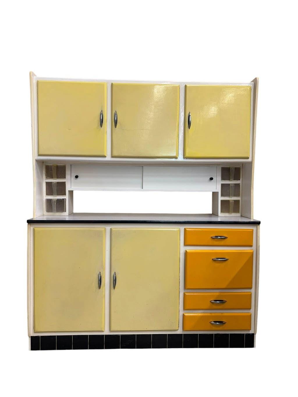 Vintage yellow wooden kitchen unit/buffet/wall cabinet.