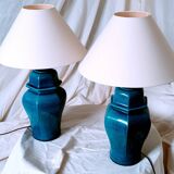 2 blue crackle ceramic desk lamp bases, 1950s
