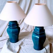 2 blue crackle ceramic desk lamp bases, 1950s