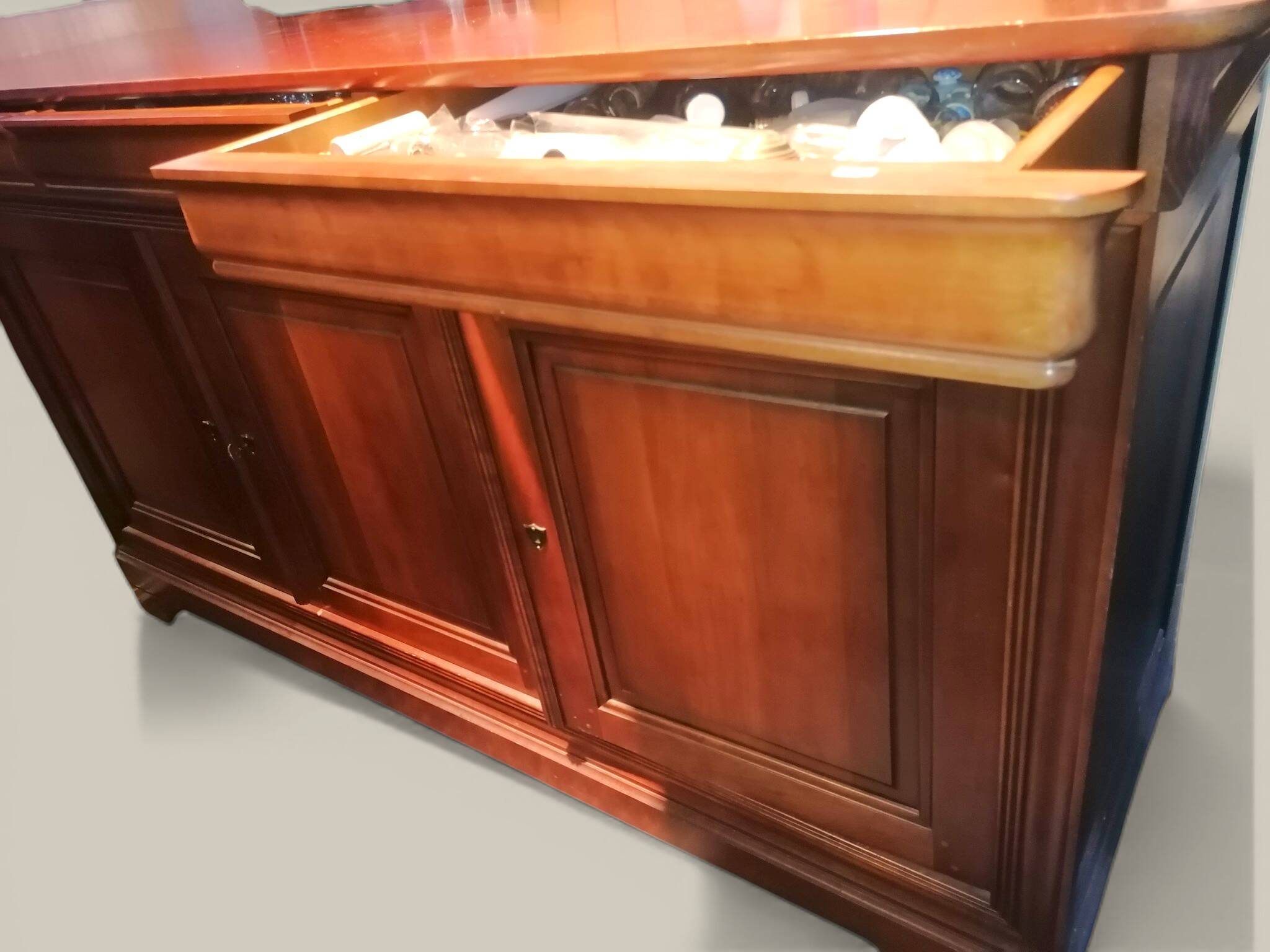 Louis Philippe style sideboard in cherry wood. 1970s.