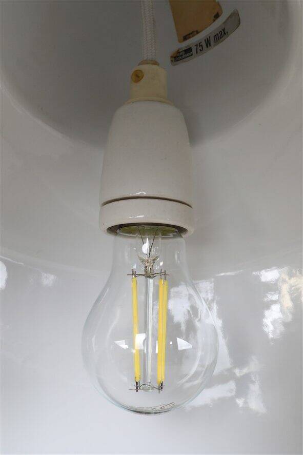 Louis Poulsen / Axel Wedel Madsen “Arbejdspendel” enamel pendant lamp / Danish industrial design / orange