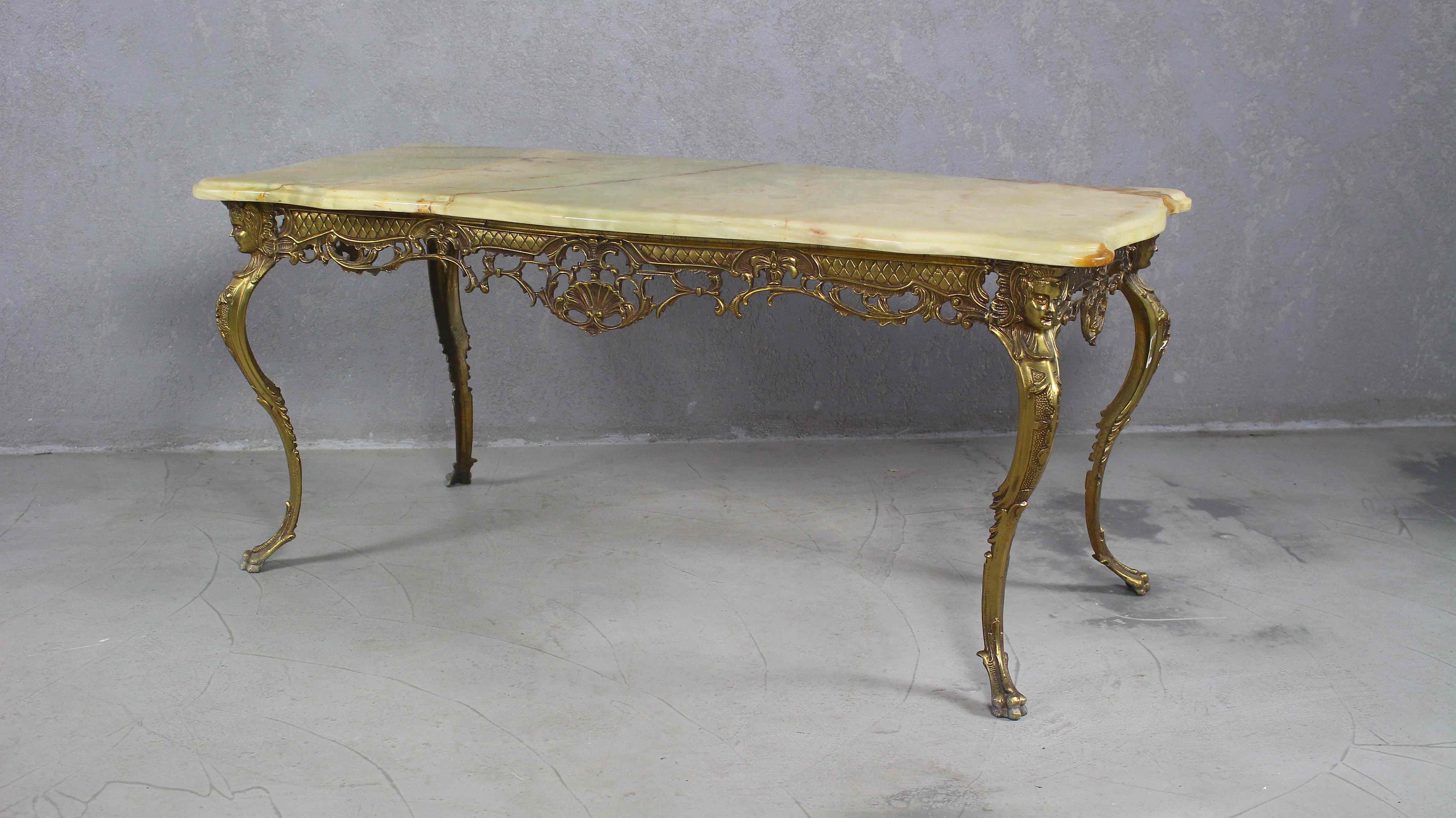 Italian Vintage Brass Coffee Table With Marble by Orsenigo, 1960s
